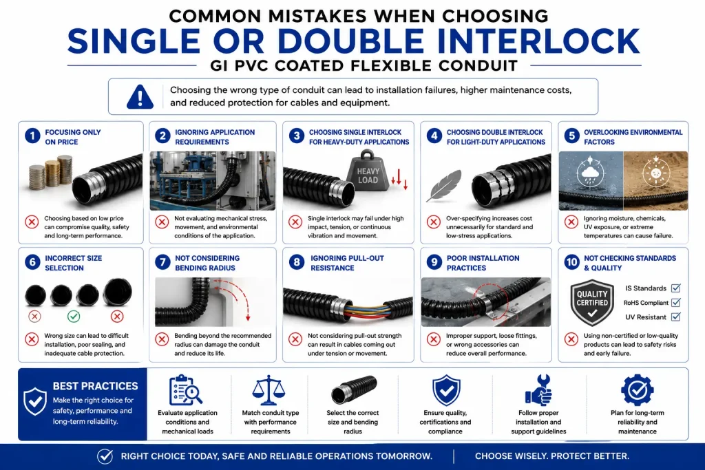 common mistakes when choosing single vs double interlock gi pvc coated flexible conduit