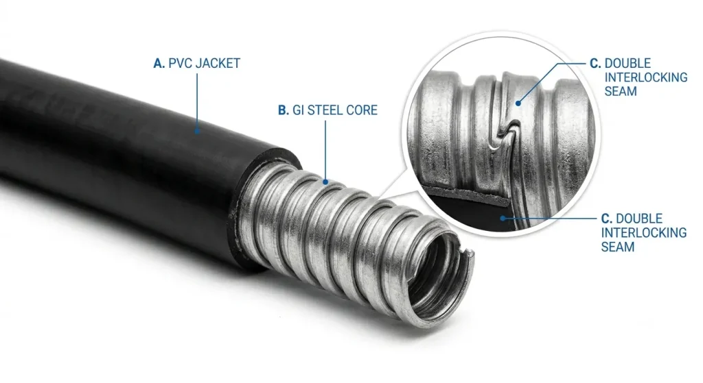 double interlock gi pvc coated flexible conduit