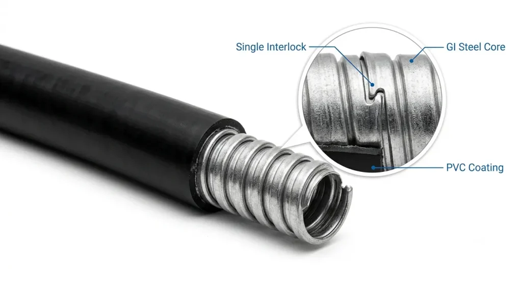 single interlock gi pvc coated flexible conduit