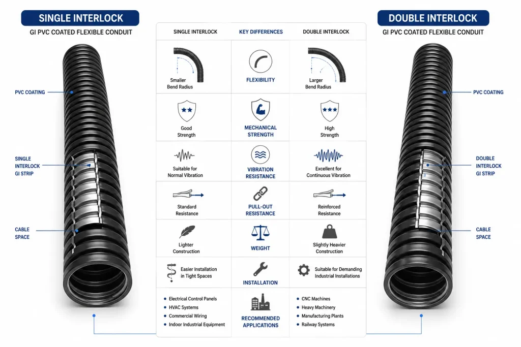 single vs double interlock gi pvc coated flexible conduit key differences