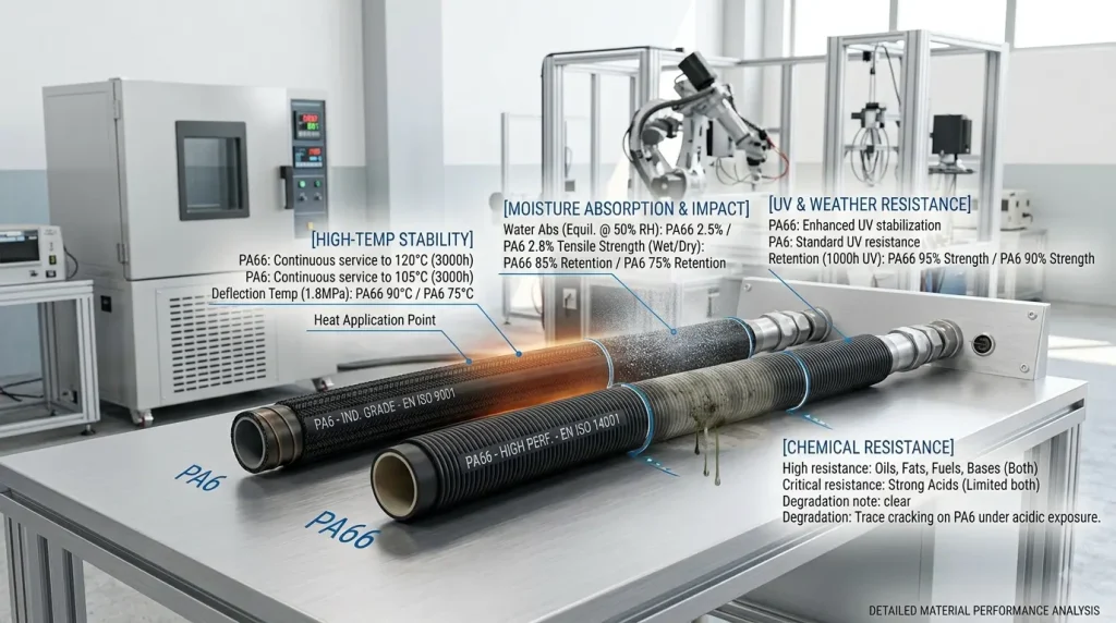 PA6 and PA66 conduit temperature and environmental resistance comparison